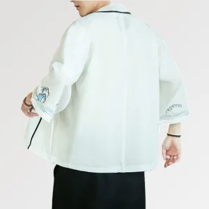 Veste Kimono Blanche 'vague Kanagawa'