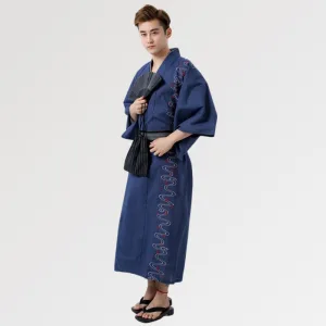Yukata Pour Homme 'bleu Traditionnel'