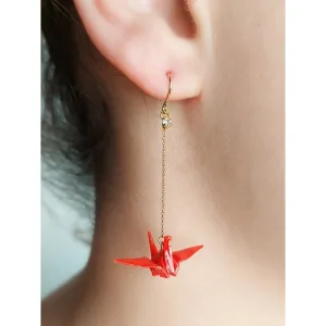 Boucles D'oreilles Japonaises Grue Rouge