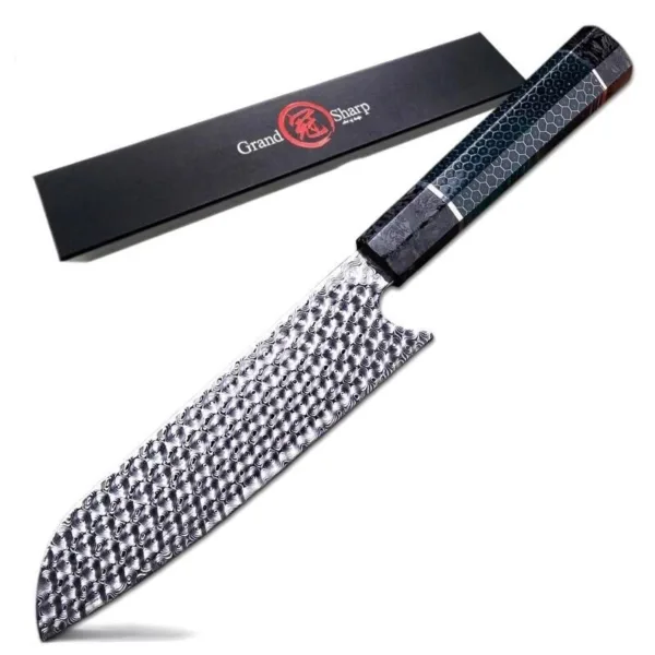 couteau Santoku en acier de Damas